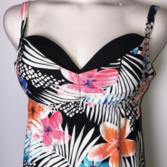 Coco Reef Tankini Top Bra Size 32/34 DD Black Aqua Pink Floral Adj. Straps - Picture 3 of 10